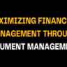 Bold graphic with yellow and white capitalized text explaining the benefits of financial document management for improved budget tracking, reporting accuracy, and compliance in modern finance.