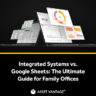 Two laptops display data dashboards and spreadsheets comparing integrated systems and Google Sheets, highlighting insights for family offices on the better choice for efficient wealth management.