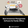 llustration of a laptop displaying investment data, with magnifying glass, charts, and graphs surrounding it, representing the best investment management software for family offices.