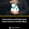 Business professional holds glowing icons of investor and money bag, symbolizing wealth growth. Text reads ‘Private Equity & Hedge Funds: Why is Tracking Data a Nightmare for Investors?’ by Asset Vantage.