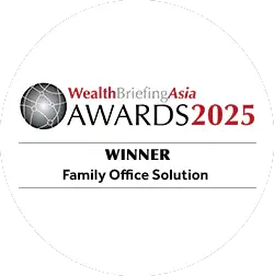 WealthBriefingAsia Awards 2025 logo, recognizing the winner in Family Office Solutions. This prestigious award highlights excellence in providing innovative and tailored solutions for family offices.