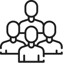 Icon of four outlined people representing teamwork and collaboration, used to signify Asset Vantage’s 80+ team members delivering trusted family office solutions with expertise and innovation.