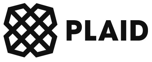Plaid Black Plaid logo with an interwoven grid icon and bold text, reflecting seamless financial data access and real-time account syncing offered by trusted global data partners